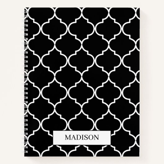 Carnet Motif marocain méditerranéen noir et blanc (Devant)