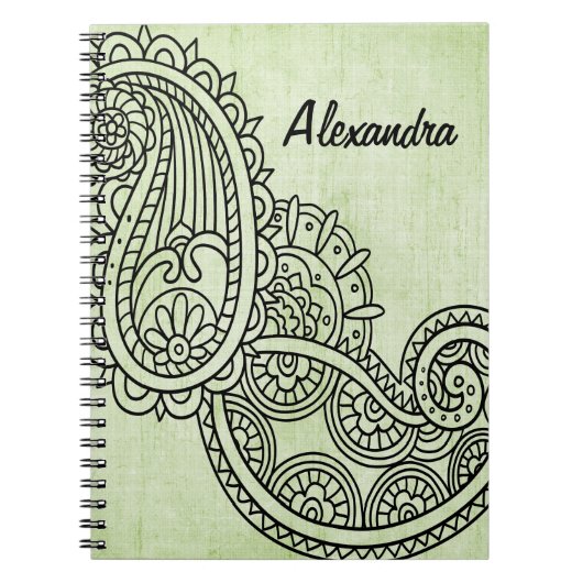 Carnet Motif Mehndi Vert (Devant)