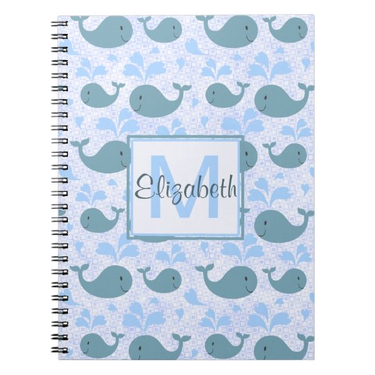 Carnet Motif mignon de monogramme de baleines bleues (Devant)