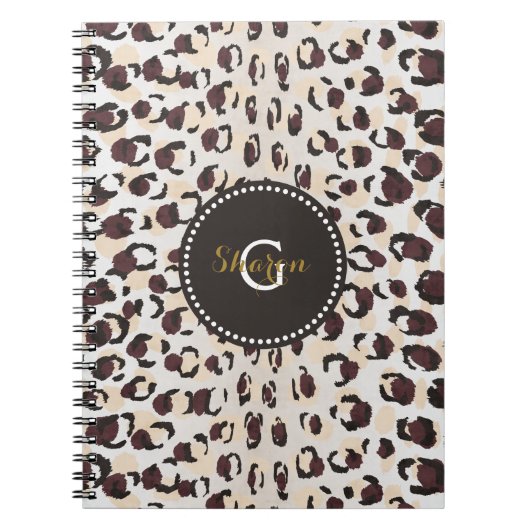 Carnet Motif moderne chic brun cheetah imprimé monogramme (Devant)