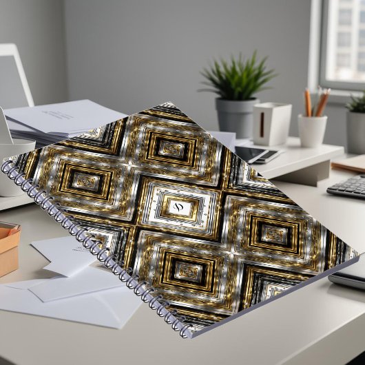 Carnet Motif moderne en argent, or et noir, monogramme