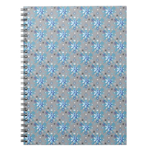 Carnet Motif moderne gris et bleu Holiday Snowflakes (Devant)