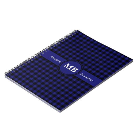 Carnet Motif moderne Monogram Blue Plaid (Côté gauche)