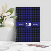 Carnet Motif moderne Monogram Blue Plaid