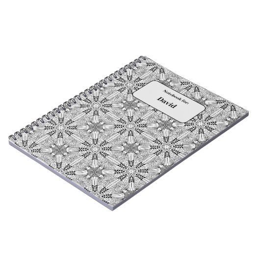Carnet Motif monochrome unique en noir et blanc avec nom (Côté gauche)