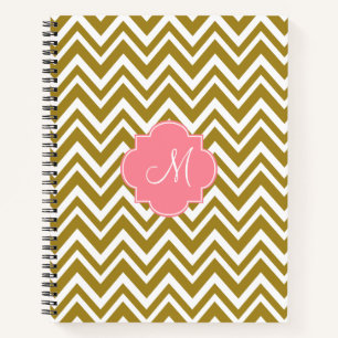 Carnet Motif Monogram Gold et White Chevron avec rose