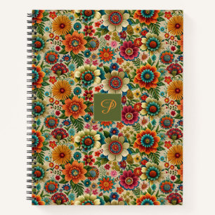 Carnet Motif monogramme cottagecore fleur jaune orange