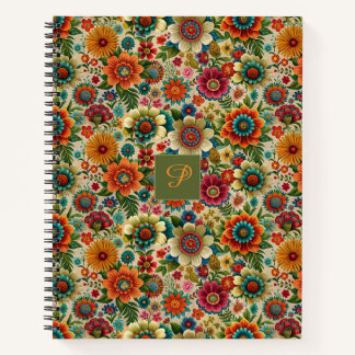 Carnet Motif monogramme cottagecore fleur jaune orange