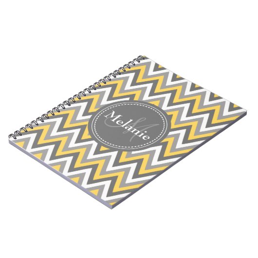 Carnet Motif Monogramme Jaune et Gris Chevron (Côté gauche)