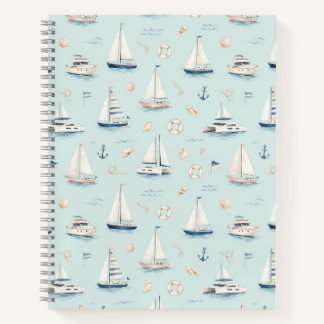 Carnet Motif nautique à l'aquarelle Voilier bleu