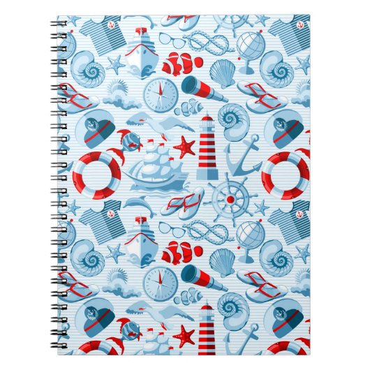 Carnet Motif Nautique Rouge Blanc Et Bleu (Devant)