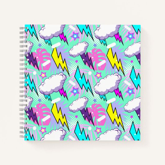 Carnet Motif Neon Lightning Bolts & Stars (Devant)