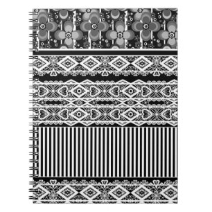 Carnet Motif noir et blanc avec dentelle et patchwork