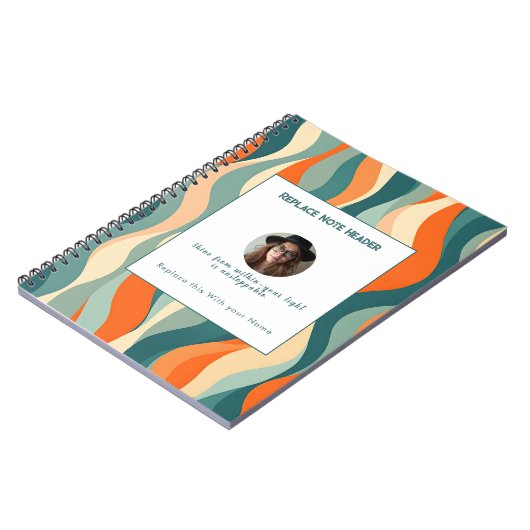 Carnet Motif ondulé orange et sarcelle personnalisé (Côté gauche)