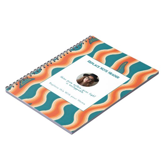 Carnet Motif ondulé sarcelle et orange personnalisé (Côté gauche)