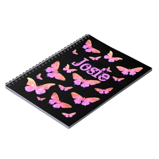 Carnet Motif papillon ajouter Nom rose et noir (Côté gauche)