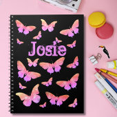 Carnet Motif papillon ajouter Nom rose et noir