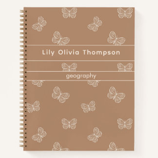 Carnet Motif Papillon Boho Filles de l'École Nom Marron B