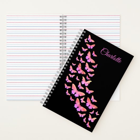 Carnet Motif papillon élégant Ajouter un nom rose et noir (À l'intérieur)