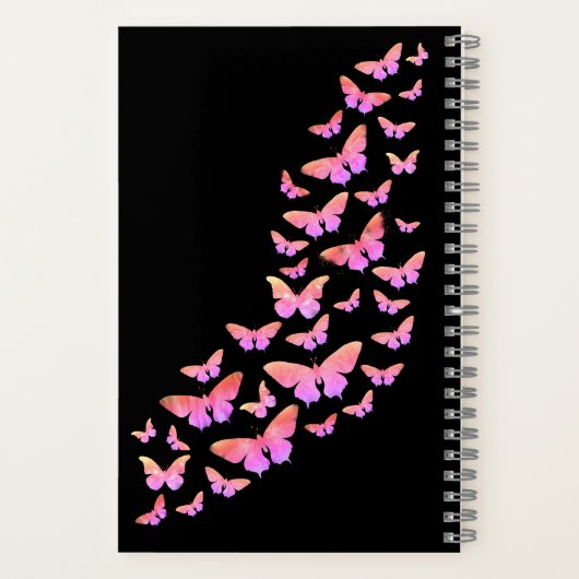 Carnet Motif papillon élégant Ajouter un nom rose et noir (Verso)