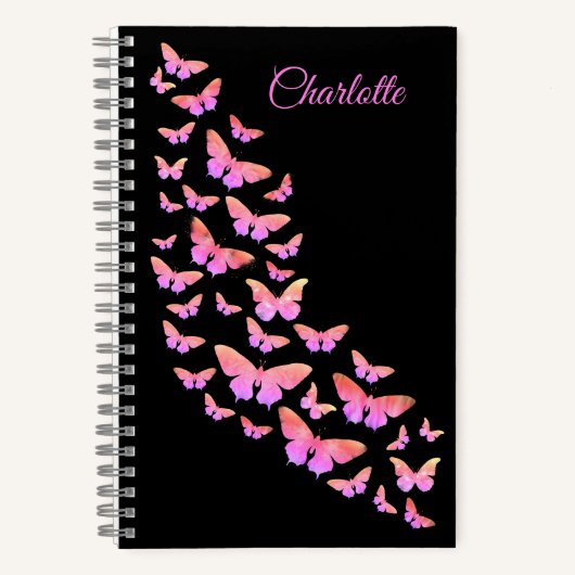 Carnet Motif papillon élégant Ajouter un nom rose et noir (Recto)