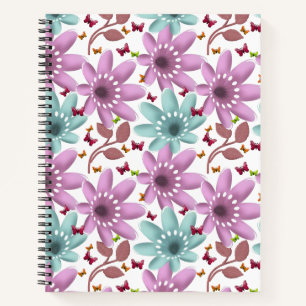 Carnet Motif papillon floral sans couture Rose et menth