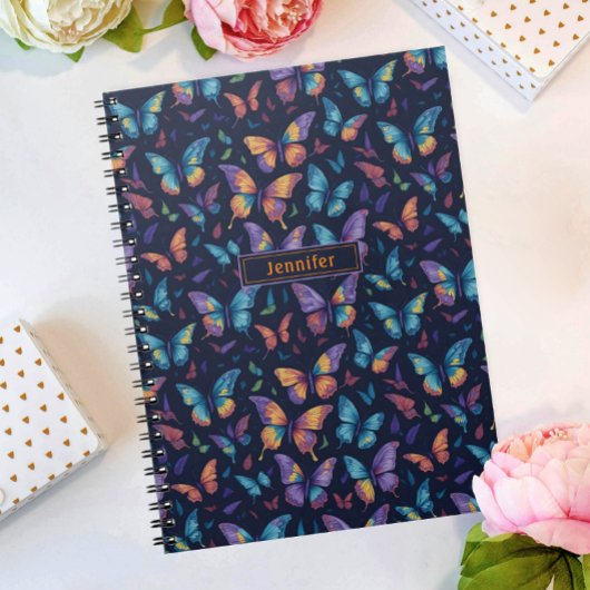 Carnet Motif Papillons Colorés Boho Moderne Nom