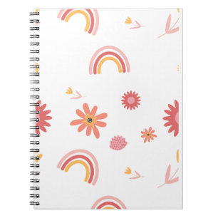 Carnet Motif pastel arc-en-ciel et floral mignon