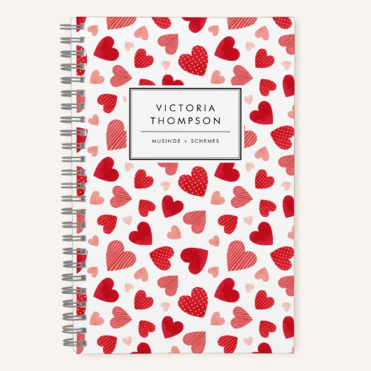 Carnet Motif Patchwork Cœurs Rouges Aquarelle (Recto)