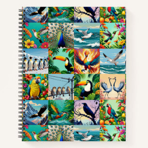 Carnet Motif patchwork d'oiseaux