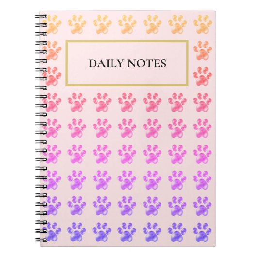 Carnet Motif patte multicolore sur rose (Devant)