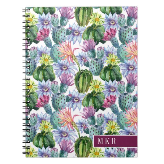 Carnet Motif peint à la main de cactus d'aquarelle (Devant)