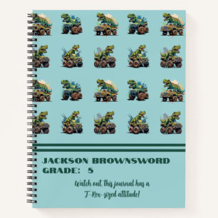 Carnet Motif personnalisé de dinosaure T-Rex bleu vert