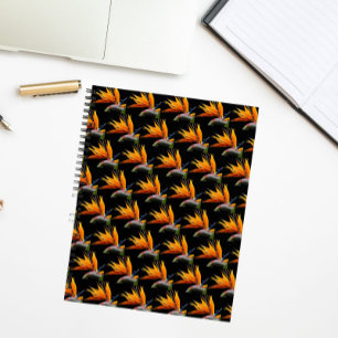 Carnet Motif Plante Orange Bird of Paradise sur Noir