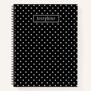 Carnet Motif Points Blancs Sur Fond Noir Avec Nom Personn
