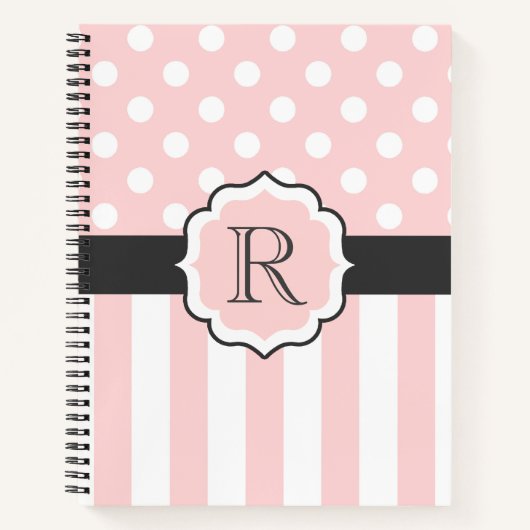 Carnet Motif points et rayures roses (Devant)