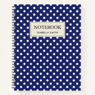 Carnet Motif Pois Blanc Bleu marine