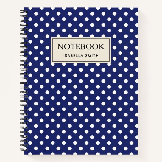 Carnet Motif Pois Blanc Bleu marine (Devant)
