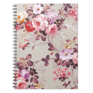 Carnet Motif pourpre rouge-rose élégant vintage de roses