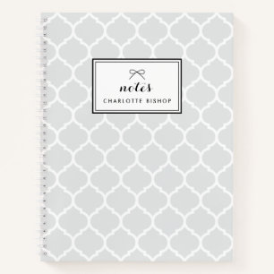 Carnet Motif Quatrefoil gris argent moderne Personnalisé