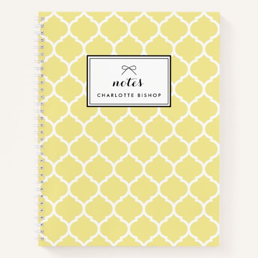 Carnet Motif Quatrefoil Jaune Moderne Personnalisé (Devant)