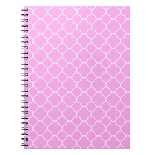Carnet Motif Quatrefoil Rose Et Blanc (Devant)