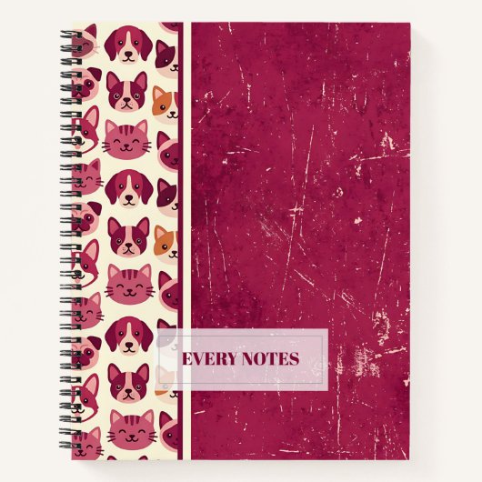 Carnet Motif rayé Chats & Chiens – Distressed Marron (Devant)