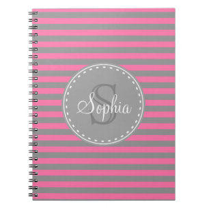 Carnet Motif rayé rose monogramme