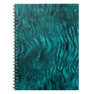 Carnet Motif rayures de tigre pailleté ombré sarcelle Gla