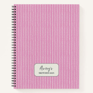 Carnet Motif rayures rose fuchsia personnalisé