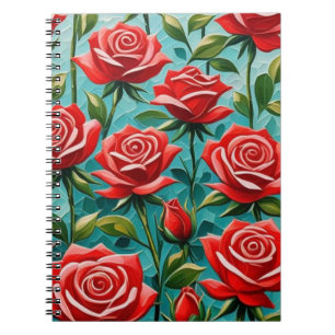 Carnet Motif Red Roses sur Arrière - plan Mosaic Turquois