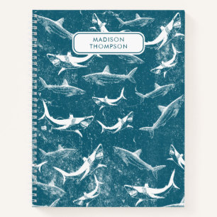 Carnet Motif Requin Bleu en Distress Enfants Nom Personna