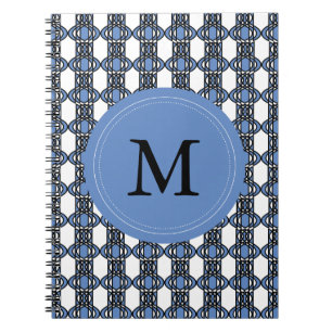 Carnet Motif Rétro Monogramme Bleu Motif Abstrait Scarabé