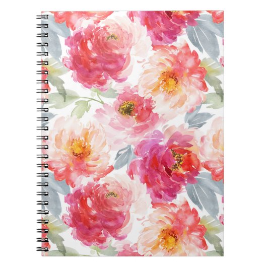 Carnet Motif rose Aquarelle Peony (Devant)